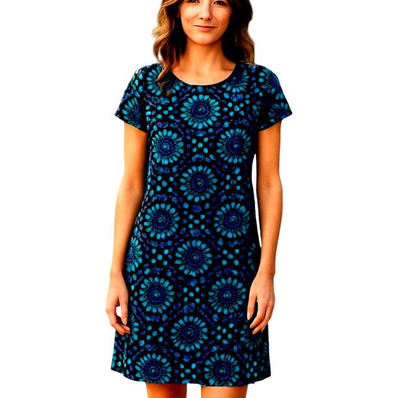 Merona XS Blue Green Women's Short  Sleeve Dress Miss Size 2 4 Extra Small - Picture 1 of 6